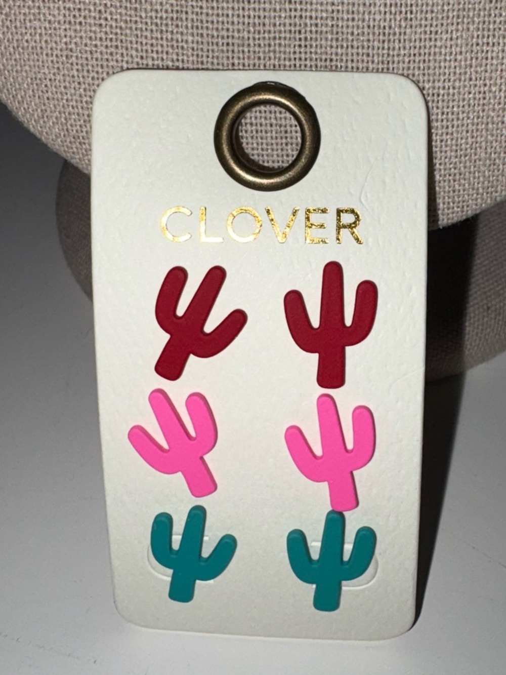 CLOVER Colorful Cactus Stud Earring Set - Red Pink Teal